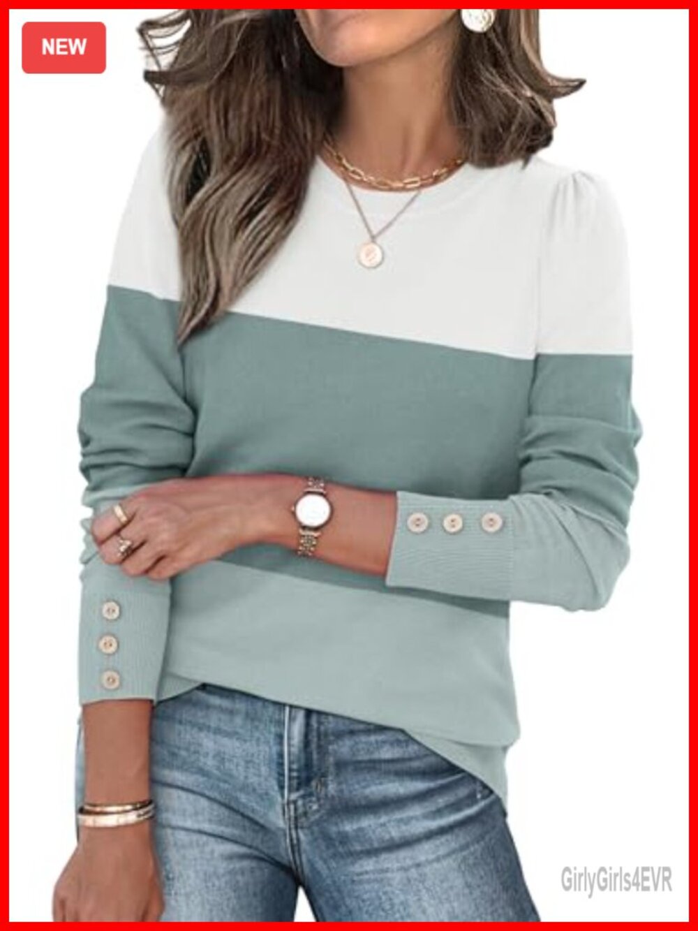 Long Sleeve Button Cuff Soft Knit Pullover Sweater Top Casual Dressy